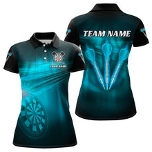 Load image into Gallery viewer, Personalized Blue Darts Flash Light Women Dart Polo &amp; Quarter Zip Shirt, Dart Team Shirt Dart Jersey TDM3111