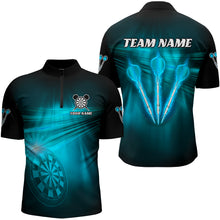 Load image into Gallery viewer, Personalized Blue Darts Flash Light Men Dart Polo &amp; Quarter Zip Shirt, Dart Team Shirt Dart Jersey TDM3111