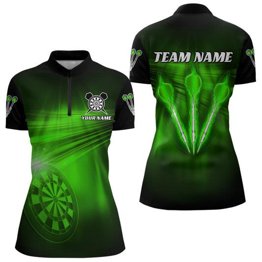 Personalized Green Darts Flash Light Women Dart Polo & Quarter Zip Shirt, Dart Team Shirt Dart Jersey TDM3112