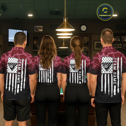 Black And Red Camo US Flag 8 Ball Billiard Shirt For Women Custom Pool Team Jersey Polo & 1/4 Zip TDM5994