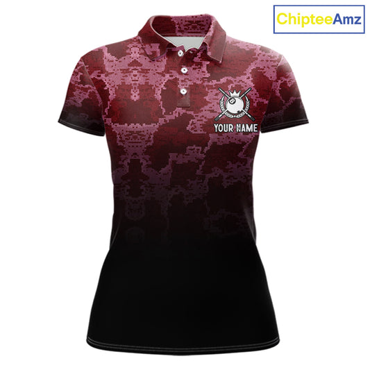 Black And Red Camo US Flag 8 Ball Billiard Shirt For Women Custom Pool Team Jersey Polo & 1/4 Zip TDM5994
