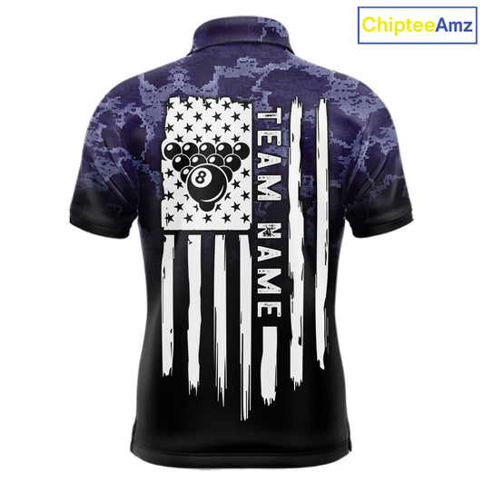 Black And Purple Camo US Flag 8 Ball Billiard Shirt For Men Custom Pool Team Jersey Polo & 1/4 Zip TDM5995