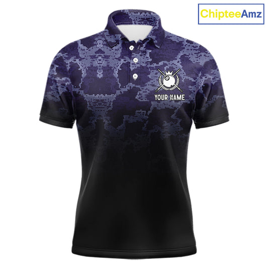 Black And Purple Camo US Flag 8 Ball Billiard Shirt For Men Custom Pool Team Jersey Polo & 1/4 Zip TDM5995