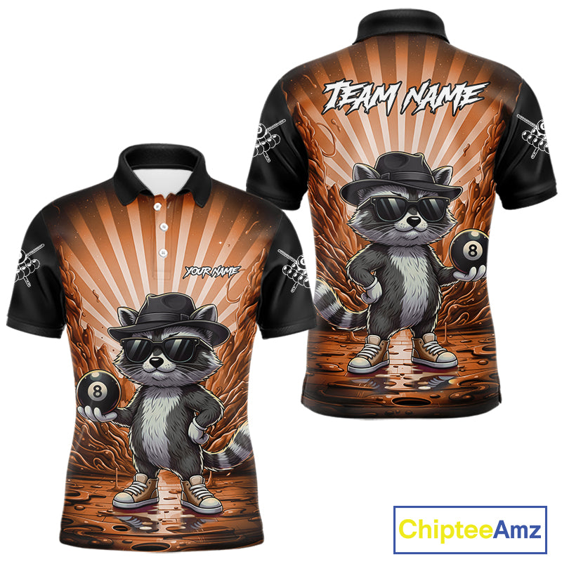 Funny Raccoon 8 Ball Billiard Shirt For Men Custom Orange Graffiti Pool Jersey Team Polo & 1/4 Zip TDM5999