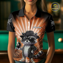 Load image into Gallery viewer, Funny Raccoon 8 Ball Billiard Shirt For Women Custom Orange Graffiti Pool Jersey Team Polo &amp; 1/4 Zip TDM5999