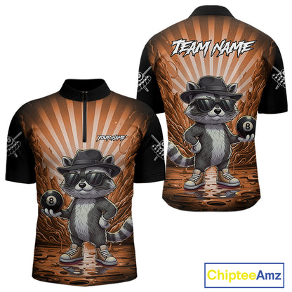 Funny Raccoon 8 Ball Billiard Shirt For Men Custom Orange Graffiti Pool Jersey Team Polo & 1/4 Zip TDM5999