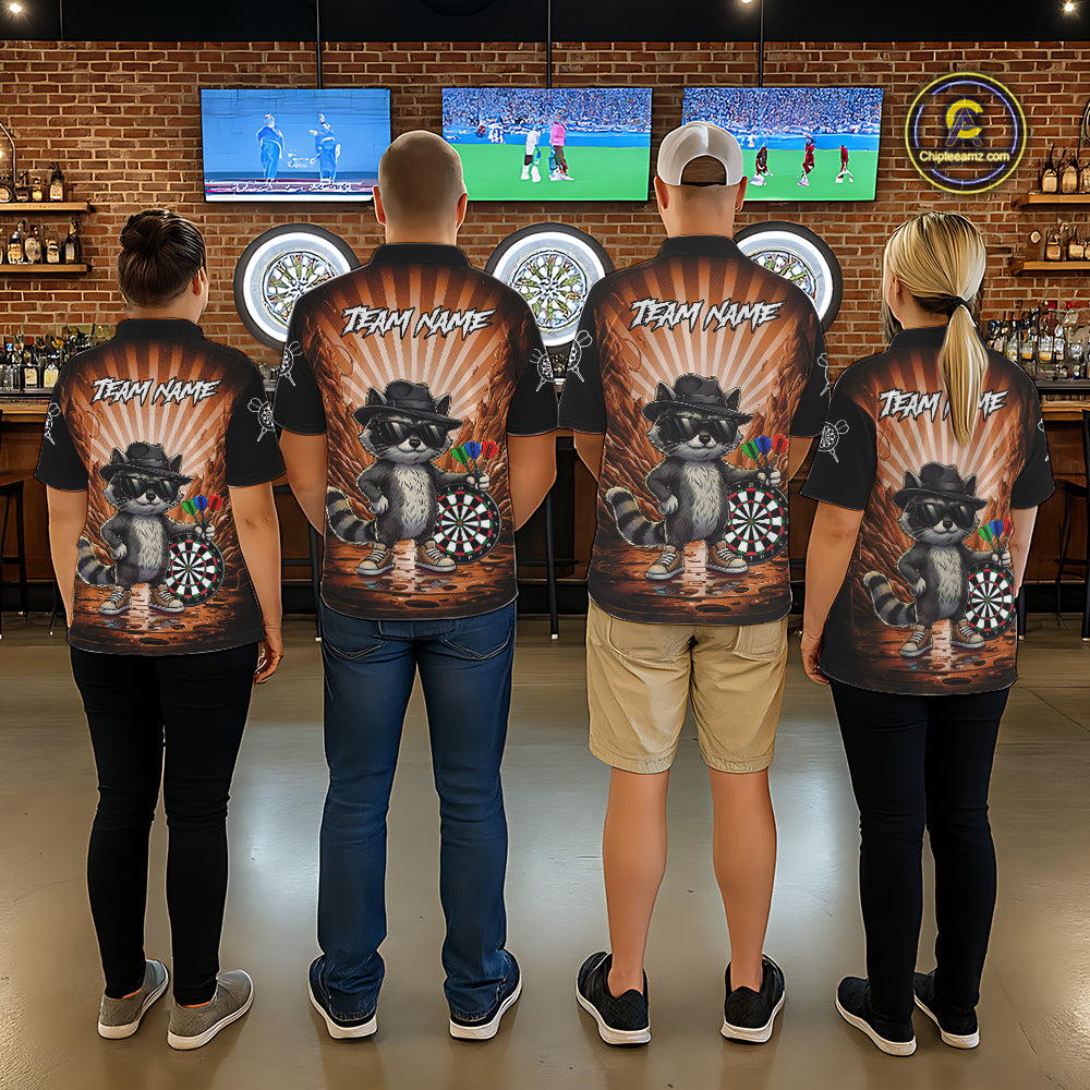 Orange Funny Raccoon Neon Graffiti Darts Shirt For Women Custom Darts Jersey Team Polo & 1/4 Zip TDM6001