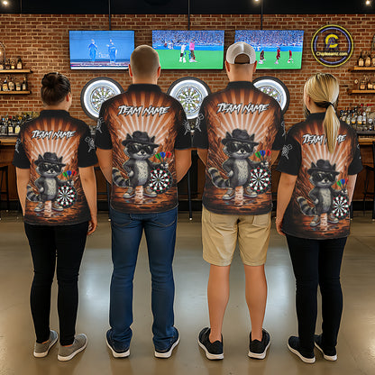 Orange Funny Raccoon Neon Graffiti Darts Shirt For Women Custom Darts Jersey Team Polo & 1/4 Zip TDM6001