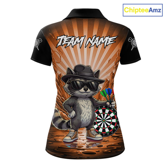 Orange Funny Raccoon Neon Graffiti Darts Shirt For Women Custom Darts Jersey Team Polo & 1/4 Zip TDM6001