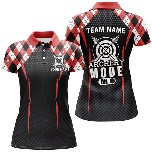 Funny Archery Mode On Argyle Pattern Customized Women Archery Polo Shirts, Archery Team Jersey TDM1360
