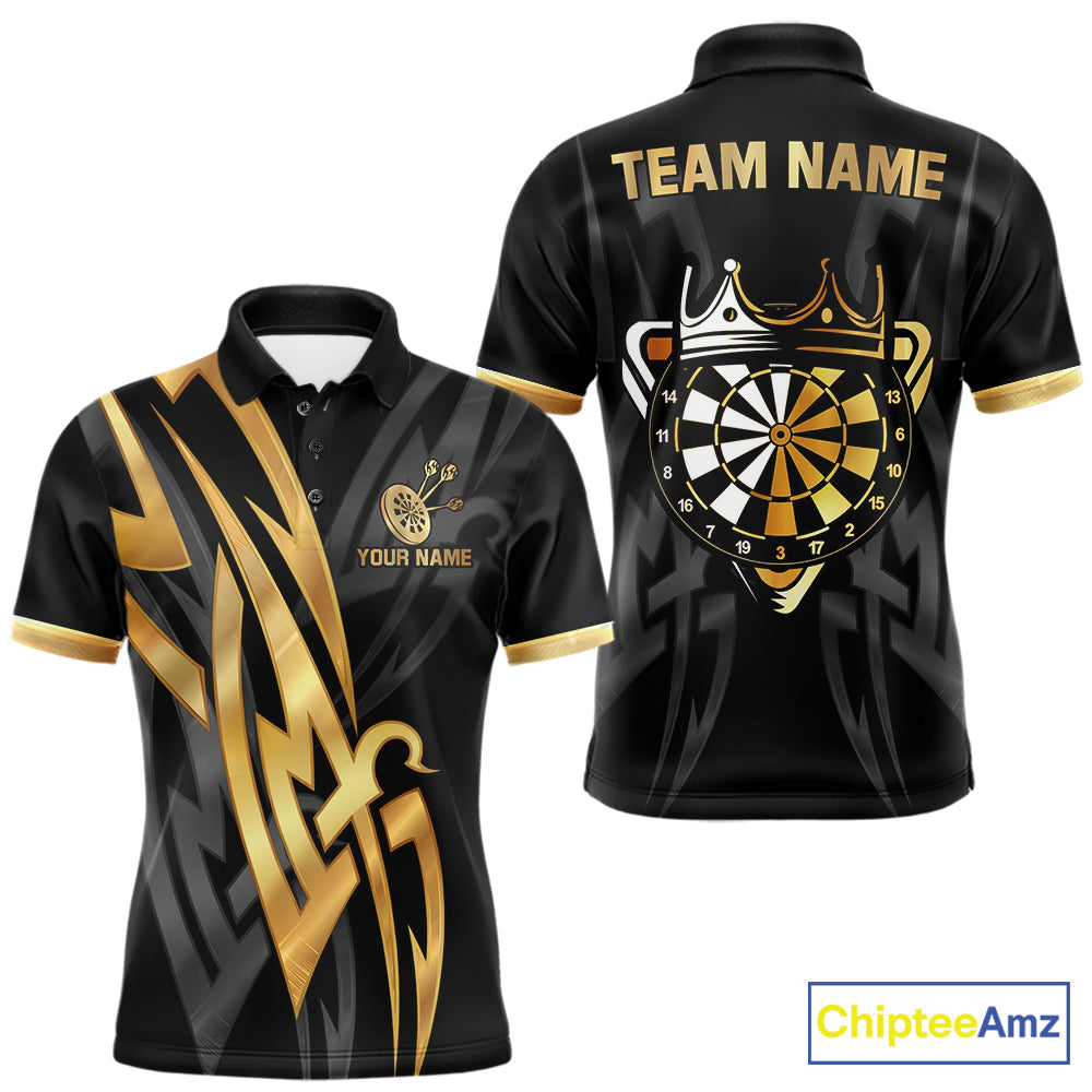 Black And Gold Dartboard Crown Dart Shirts For Men Custom Tribal Dart Jersey Team Polo & 1/4 Zip TDM6228
