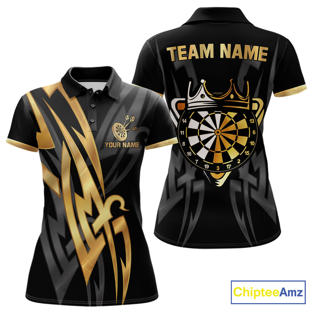 Black And Gold Dartboard Crown Dart Shirts For Women Custom Tribal Dart Jersey Team Polo & 1/4 Zip TDM6228
