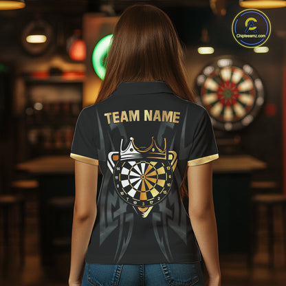 Black And Gold Dartboard Crown Dart Shirts For Women Custom Tribal Dart Jersey Team Polo & 1/4 Zip TDM6228