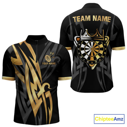 Black And Gold Dartboard Crown Dart Shirts For Men Custom Tribal Dart Jersey Team Polo & 1/4 Zip TDM6228