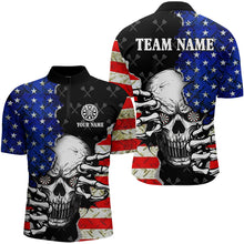 Load image into Gallery viewer, Personalized American Flag Menacing Skull Dart Shirts For Men, Patriotic Cool Dart Team Jerseys TDM3125