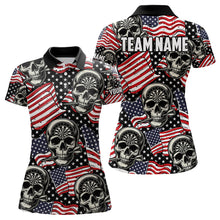 Load image into Gallery viewer, American Flag Skull Pattern Custom Dart Shirts For Women, Patriotic Cool Dart Jerseys Team Uniform TDM3126