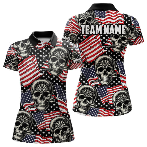 American Flag Skull Pattern Custom Dart Shirts For Women, Patriotic Cool Dart Jerseys Team Uniform TDM3126