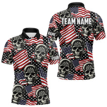 Load image into Gallery viewer, American Flag Skull Pattern Custom Dart Shirts For Men, Patriotic Cool Dart Jerseys Team Uniform TDM3126