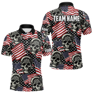 American Flag Skull Pattern Custom Dart Shirts For Men, Patriotic Cool Dart Jerseys Team Uniform TDM3126