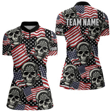 Load image into Gallery viewer, American Flag Skull Pattern Custom Dart Shirts For Women, Patriotic Cool Dart Jerseys Team Uniform TDM3126