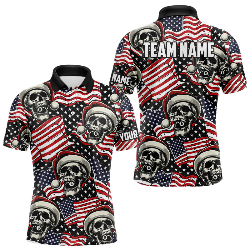 American Flag Santa Skull Custom Christmas Billiard Shirts For Men, Patriotic Xmas Billiard Jersey TDM3127