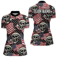 Load image into Gallery viewer, American Flag Santa Skull Custom Christmas Billiard Shirts For Women, Patriotic Xmas Billiard Jersey TDM3127