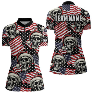 American Flag Santa Skull Custom Christmas Billiard Shirts For Women, Patriotic Xmas Billiard Jersey TDM3127