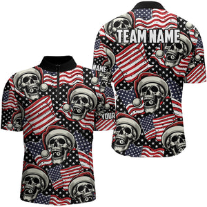 American Flag Santa Skull Custom Christmas Billiard Shirts For Men, Patriotic Xmas Billiard Jersey TDM3127