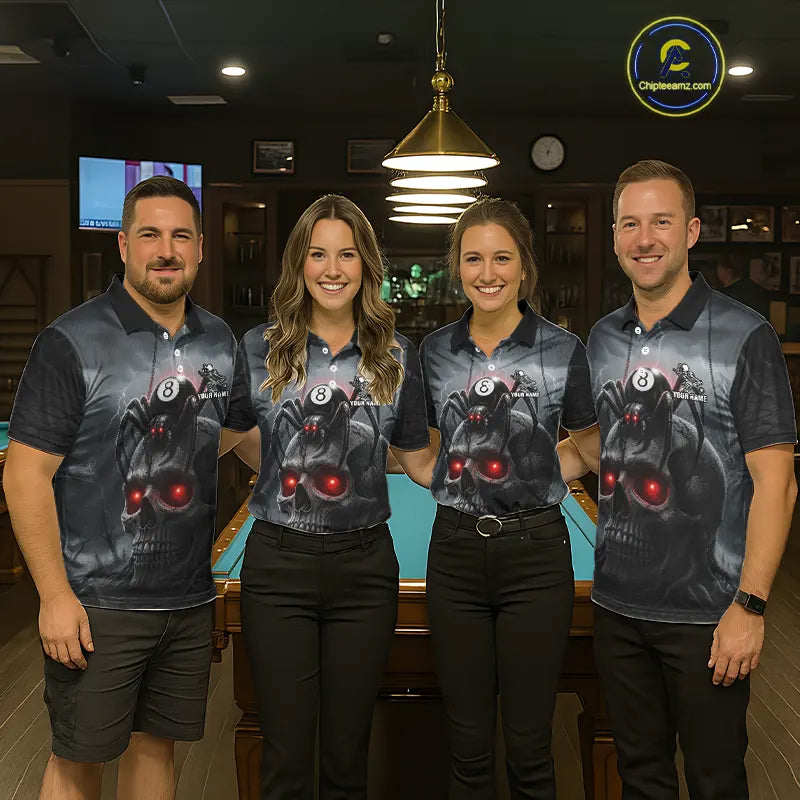 Personalized Spider 8 Ball Pool Skull Billiard Shirt For Men, Billiard Team Jersey Polo & 1/4 Zip TDM5640