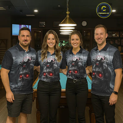 Personalized Spider 8 Ball Pool Skull Billiard Shirt For Men, Billiard Team Jersey Polo & 1/4 Zip TDM5640