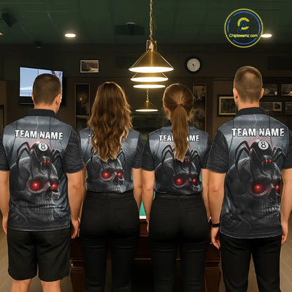 Personalized Spider 8 Ball Pool Skull Billiard Shirt For Men, Billiard Team Jersey Polo & 1/4 Zip TDM5640