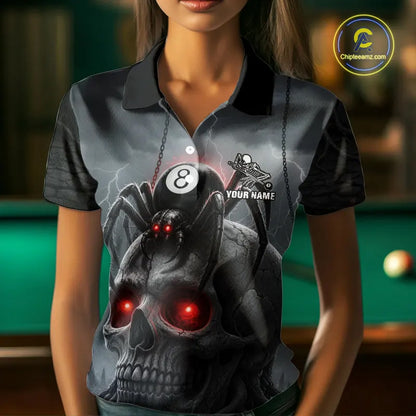 Personalized Spider 8 Ball Pool Skull Billiard Shirt For Women, Billiard Team Jersey Polo & 1/4 Zip TDM5640