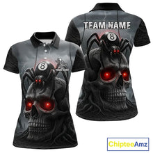 Load image into Gallery viewer, Personalized Spider 8 Ball Pool Skull Billiard Shirt For Women, Billiard Team Jersey Polo &amp; 1/4 Zip TDM5640