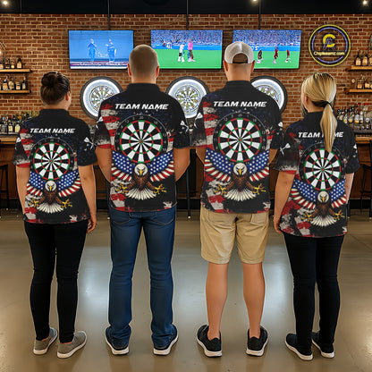 Grunge American Flag Eagle Darts Shirt For Men Custom Patriotic Darts Team Jersey Polo & 1/4 Zip TDM6002
