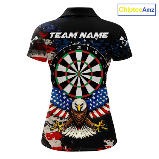 Grunge American Flag Eagle Darts Shirt For Women Custom Patriotic Darts Team Jersey Polo & 1/4 Zip TDM6002