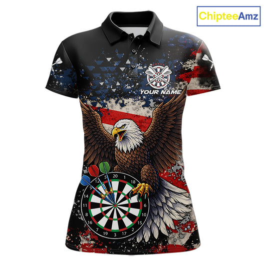 Grunge American Flag Eagle Darts Shirt For Women Custom Patriotic Darts Team Jersey Polo & 1/4 Zip TDM6002