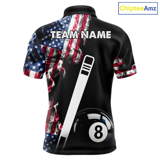 US Flag Smoke 8 Ball Billiard Shirt For Men Custom Patriotic Pool Team Jersey Polo & 1/4 Zip TDM6010