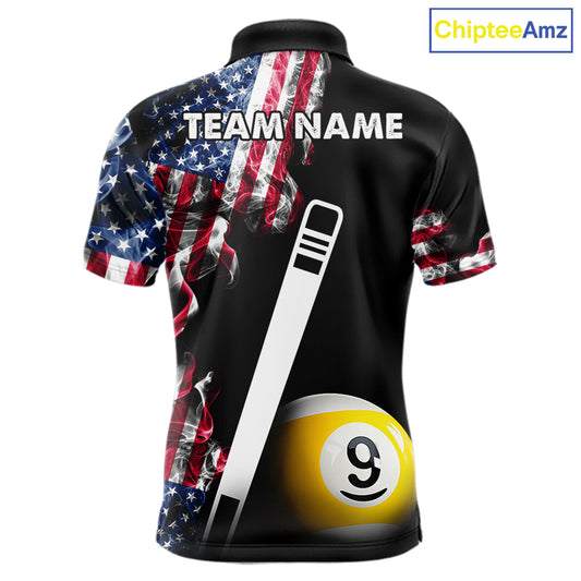 US Flag Smoke 8 Ball 9 Ball Billiard Shirt For Men Custom Patriotic Pool Team Jersey Polo, 1/4 Zip TDM6011
