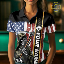 Load image into Gallery viewer, Camo Grim Reaper 8 Ball Billiard Shirt For Women Custom American Flag Pool Team Jersey Polo, 1/4 Zip TDM6246