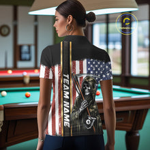 Load image into Gallery viewer, Camo Grim Reaper 8 Ball Billiard Shirt For Women Custom American Flag Pool Team Jersey Polo, 1/4 Zip TDM6246