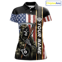 Load image into Gallery viewer, Camo Grim Reaper 8 Ball Billiard Shirt For Women Custom American Flag Pool Team Jersey Polo, 1/4 Zip TDM6246