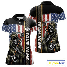 Load image into Gallery viewer, Camo Grim Reaper 8 Ball Billiard Shirt For Women Custom American Flag Pool Team Jersey Polo, 1/4 Zip TDM6246