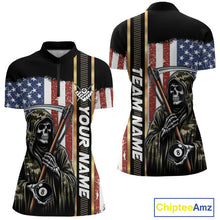 Load image into Gallery viewer, Camo Grim Reaper 8 Ball Billiard Shirt For Women Custom American Flag Pool Team Jersey Polo, 1/4 Zip TDM6246