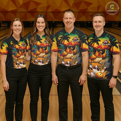 Funny Chicken Sunset Tropical Bowling Jersey For Men Custom Bowling Team Shirts Polo & 1/4 Zip TDM6458