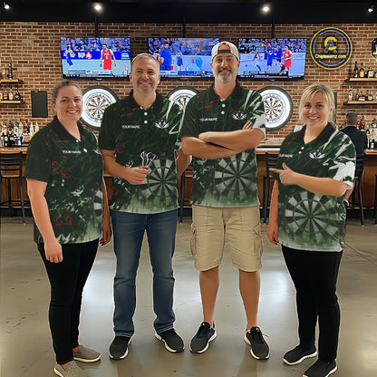 Green Geometric Darts Shirt With Pocket Option Custom Men's Darts Jersey TDM5361