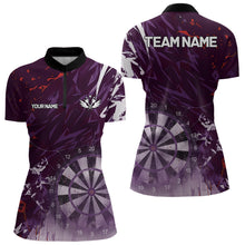 Load image into Gallery viewer, Purple Geometric Darts Shirt With Pocket Option Custom Women's Darts Jersey TDM5362