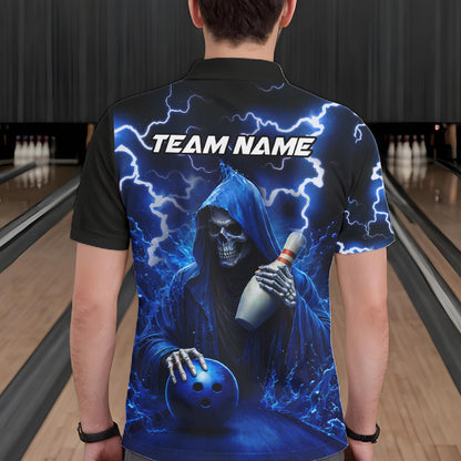 Blue Grim Reaper Bowling Shirt For Men Custom Lightning Team League Bowling Jersey Polo & 1/4 Zip TDM5854