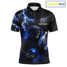 Load image into Gallery viewer, Blue Grim Reaper Bowling Shirt For Men Custom Lightning Team League Bowling Jersey Polo &amp; 1/4 Zip TDM5854