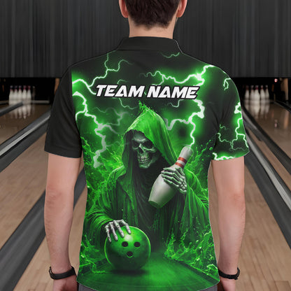 Green Grim Reaper Bowling Shirt For Men Custom Lightning Team League Bowling Jersey Polo, 1/4 Zip TDM5855
