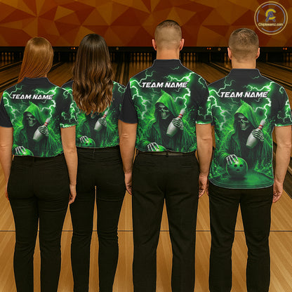 Green Grim Reaper Bowling Shirt For Men Custom Lightning Team League Bowling Jersey Polo, 1/4 Zip TDM5855